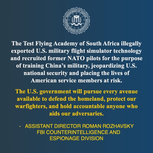 United States Files Forfeiture Action Against Two Anti-Submarine Warfare Crew Trainers En Route from South Africa to the Chinese Military https://t.co/o0aGcUbgmL
@NewYorkFBI 