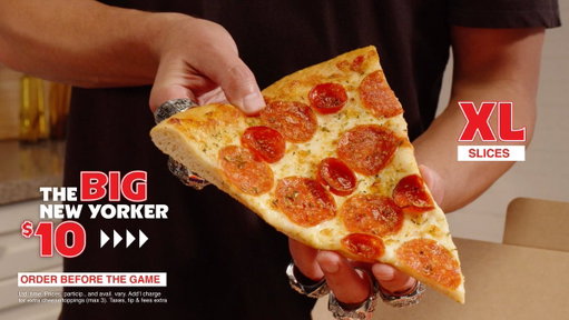 Lock in game day now. Preorder the $10 Big New Yorker with XL foldable slices and NY-style crust. 