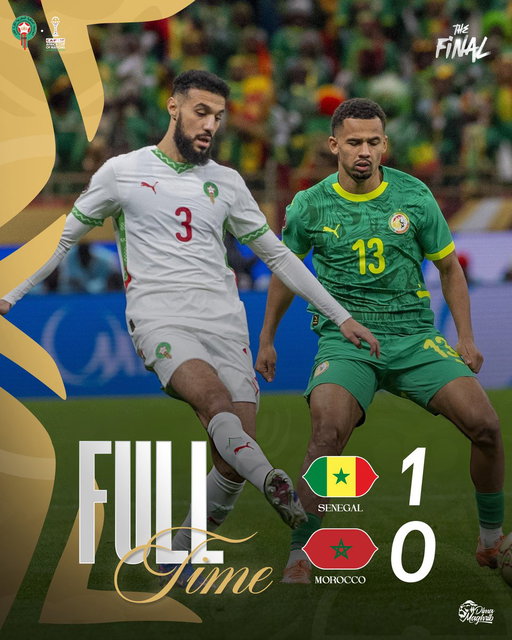 نهاية المباراة بفوز منتخب السنغال أمام منتخبنا الوطني

𝐅𝐓 • 🇸🇳1-0🇲🇦

#DimaMaghrib 