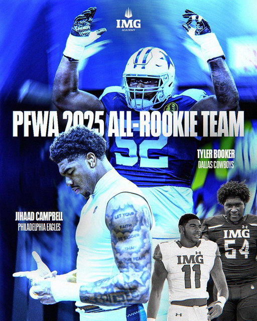 Pro Football Writers of America 2025 All-ROOKIE TEAM @iamtylerbooker @RealJihaadC #IMGFAM @PFWAwriters IMG>NFL 
