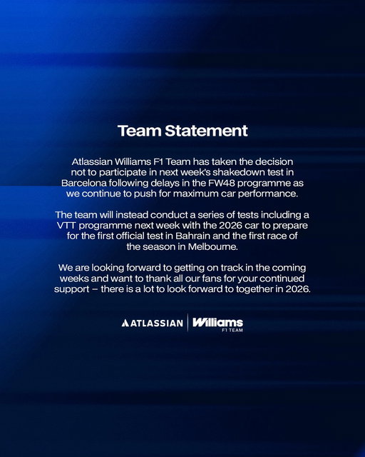 Statement from Atlassian Williams F1 Team. 