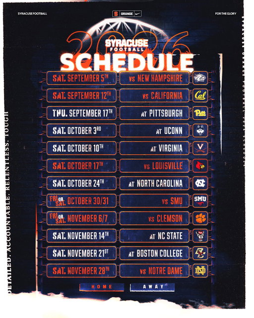 The 2026 Syracuse Football schedule has arrived 🎟️🍊

https://t.co/xp8mcz0uHQ 