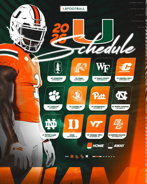 Mark your calendars! 🗓️

The 2026 @canesfootball schedule is here 🙌 