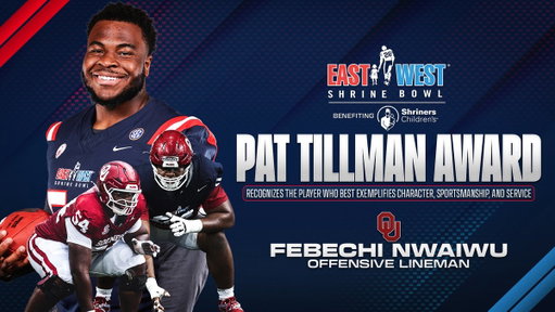 . @OU_Football OL Febechi Nwaiwu (@officialfeb_54) has been named the Pat Tillman Award recipient at the 101st East-West Shrine Bowl.

The award recognizes intelligence, sportsmanship, and service. Febechi exemplified those qualities all week in Frisco, making an impact that extends far beyond the stat sheet.

A well-earned honor in support of Shriners Children’s.

🔗https://t.co/kuHDO3zrPo
