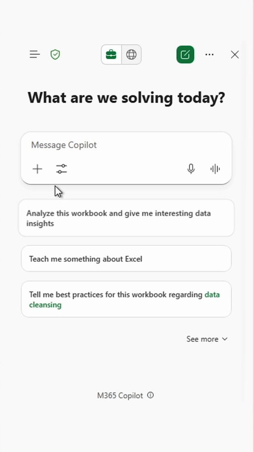 Collaborate with Copilot directly in your spreadsheet without leaving Excel. 