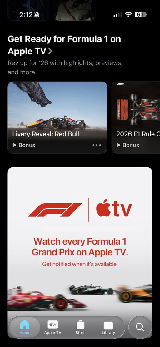 Apple has updated the tv app with F1.   You can sign up to be notified when the season starts too. 