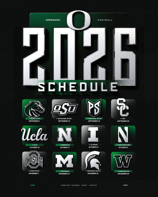 Your Saturdays are spoken for. 

Our 2026 schedule has arrived with seven regular-season home games at Autzen Stadium for the fourth year in a row. 

#GoDucks 