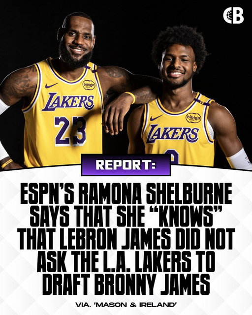 REPORT: ESPN’s Ramona Shelburne says that she “knows” that LeBron James did NOT ask the Los Angeles Lakers to draft Bronny James in the 2024 NBA Draft. 

ESPN’s Steve Mason responded with, “oh, cmon! Oh, please! That is an unbelievably ridiculous concept!” 

But, Shelburne then pushed back that part of the reason the Lakers drafted Bronny is because LeBron would like that. They also believed in Bronny’s talent, like the Golden State Warriors & Phoenix Suns. 

Thoughts? 🤔