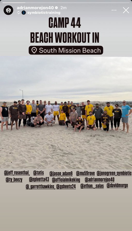 The boys are putting in work at Mission Beach! #Padres 

📸: Adrian Morejon | IG 