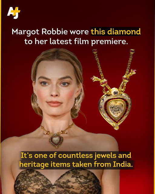 Margot Robbie wore this diamond necklace to the "Wuthering Heights" premiere.

Its appearance reopened discussion about Western celebrities wearing heritage items taken from India — and India’s fight to reclaim them. 