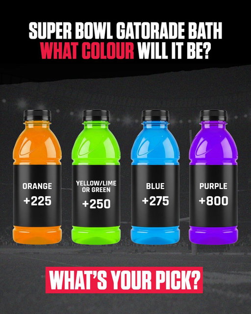 The #SuperBowl 60 Gatorade bath is coming… what colour is it? Let us know below 👀

From Gatorade to Half-Time song picks, dive into even more Super Bowl novelty props - available NOW on PointsBet! 

#PointsBetCanada #NFL #SuperBowlLX 