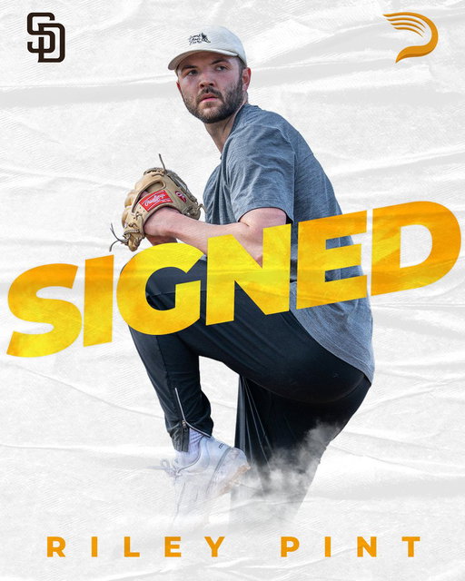 Congratulations to Riley Pint on signing with the San Diego @Padres 👏

The former 4th overall pick impressed at Pro Day with the heater up to 97.4, 95-96 sinker mixed in, and showed quality feel for both the sweep and slider. 