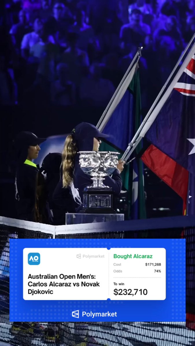 This trader just put $171,000 on Carlos Alcaraz to beat Novak Djokovic

Potential profit: $232,710

Would you fade Novak at these odds? 