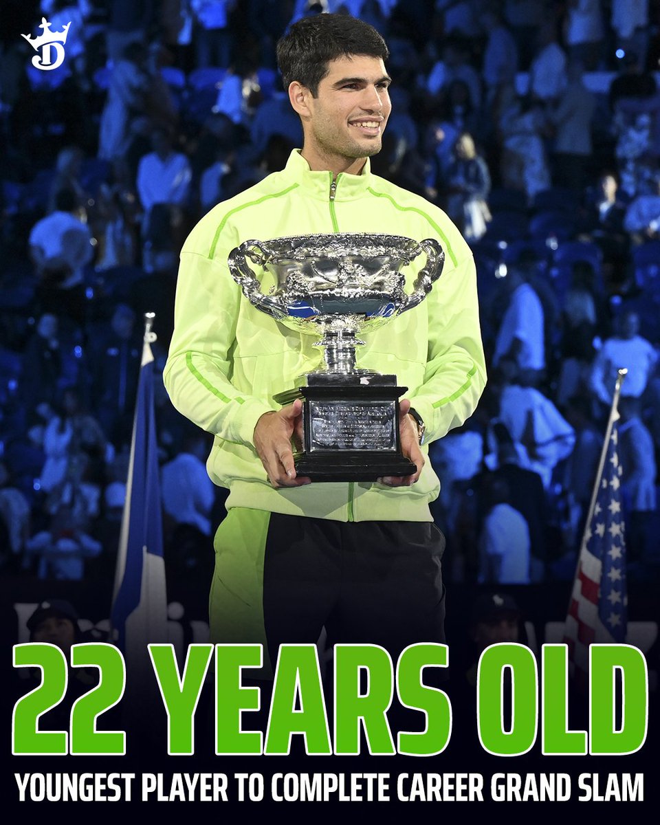 Carlos Alcaraz becomes the 9th man in tennis history to complete the career grand slam at 22 years, 272 days old 💪

Is Carlitos already the GOAT? 