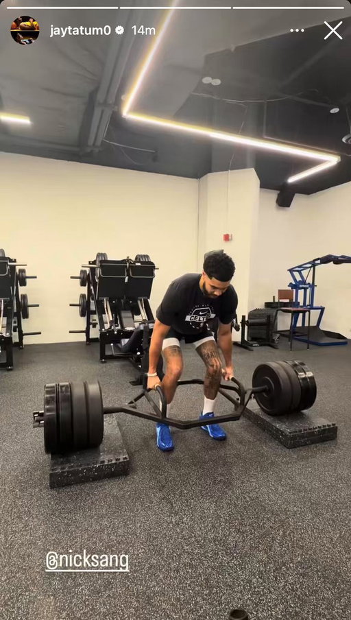 Jayson Tatum just posted a video on his Instagram story where he is deadlifting 405lbs 
