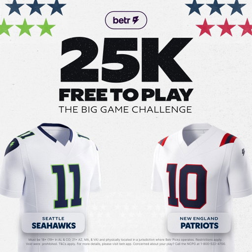🚨 Big Game Challenge Giveaway 🚨 

Go to the Betr app and answer 6 questions about the Super Bowl for your chance at $25K 🤑

Coin toss, National Anthem, Gatorade color &amp; more 🏈

And we’ll pick FIVE people who RT this tweet and send them $20 in Betr bucks as well ⚡️ 