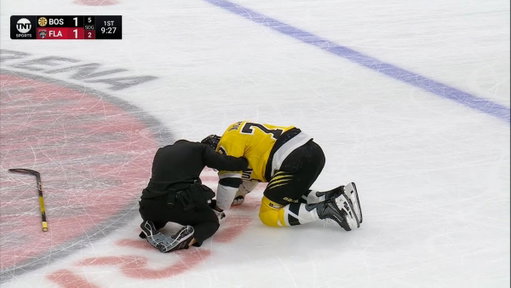 Charlie McAvoy goes down the tunnel after a high &amp; late hit from Sandis Vilmanis

(📹 @NHL_On_TNT) 