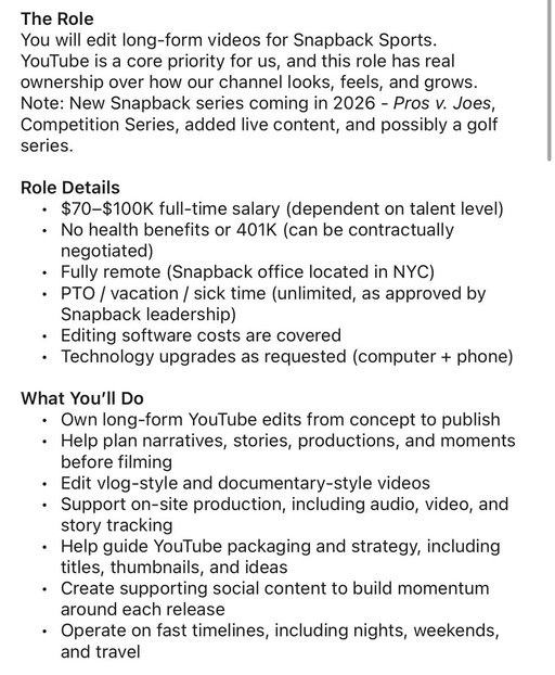 🚨WE’RE HIRING🚨

Role: Long-Form Video Editor 

Think you’re a great fit to help us continue doing the coolest shit in sports? 

Apply here: https://t.co/6002oXnTki 