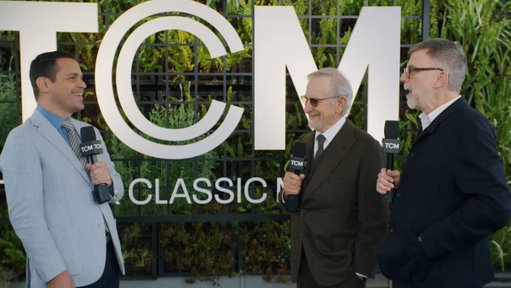 Paul Thomas Anderson shares his favorite piece of Oscars trivia with fellow nominee Steven Spielberg at the Academy Award nominees luncheon with TCM host Dave Karger. 