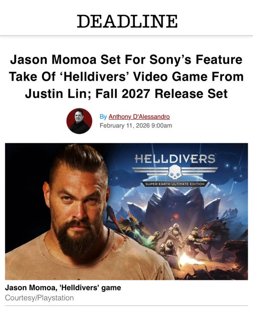 Jason Momoa will star in PlayStation Productions' and Sony Pictures' film adaptation of the global hit gaming franchise HELLDIVERS, with Justin Lin directing. Coming exclusively to theatres in 2027.
Photographer 📸: Jason Roman 