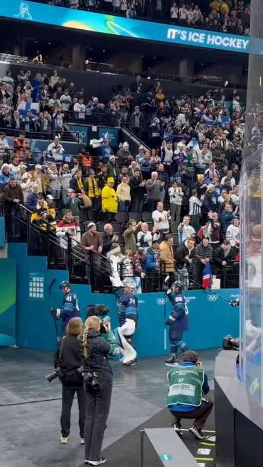 Rantanen gives kid his stick after game. Realizes he can't do that. Comes right back and gives the kid his gloves.

Very cool moment at the #WinterOlympics 