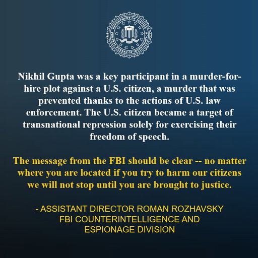 CASE UPDATE from @NewYorkFBI: Indian National Pleads Guilty To Plotting To Assassinate U.S. Citizen In New York City 

Read more about the #FBI's commitment to defend the homeland at
https://t.co/CT7Ve75iUU. 