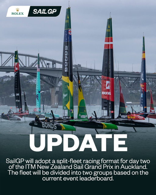 UPDATE: SailGP will adopt a split-fleet racing format for day two of the ITM New Zealand Sail Grand Prix in Auckland.

The decision has been taken with stronger wind conditions forecast for Sunday 💨 