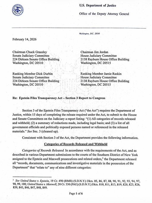 SCOOP: The Department of Justice has sent over a letter to Congress outlining why it made redactions to the Epstein files. 

The six-page letter also includes a list of all "government officials and politically exposed persons" in the files. 