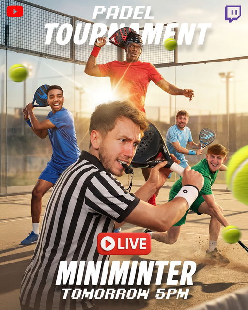 Tomorrow we crown the best YouTuber padel pair. 

Live on Twitch and YouTube at 5pm! 