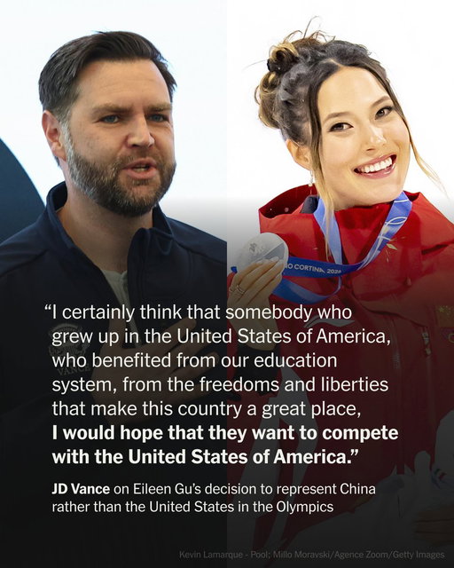 Eileen Gu, born to a Chinese immigrant mother and American father, has won five medals — the most by any female freestyle skier in Olympic history.

Her decision to compete for China instead of the U.S. has drawn criticism from Vice President JD Vance. 