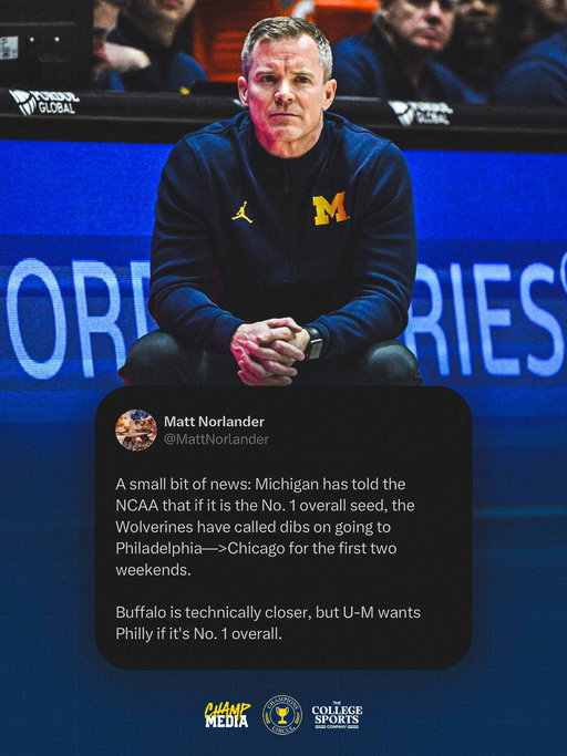 Michigan has informed the NCAA of its location preference for March Madness if they earn the No. 1 seed 👀〽️

(📸 | Marc Lebryk, Marc Lebryk-Imagn Images) 