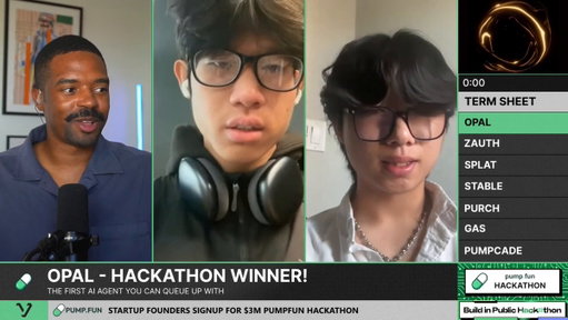 Your new duo just won $250K at the @Pumpfun  hackathon.

@opalbotgg  queues with you, hops in VC, plays alongside you in real-time.

Not a chatbot. An actual teammate.

@brycent sat down with them on @vesting_tv 