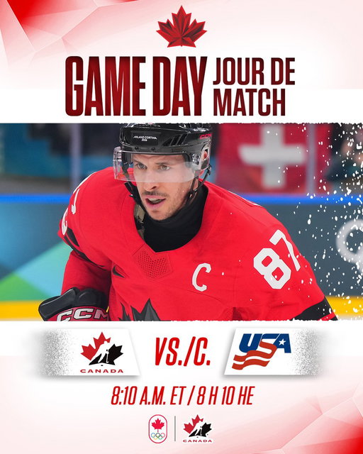 GAME DAY! A game for gold. 🇨🇦🇺🇸

JOUR DE MATCH! L’or est à l’enjeu. 🇨🇦🇺🇸

⏰ 8:10 a.m. ET / 8 h 10 HE
📺 @TSN_Sports / @RDSca
📰 https://t.co/6mQEyDPzDV
📰 https://t.co/ZQtgyNfaPS
 
#MilanoCortina2026 