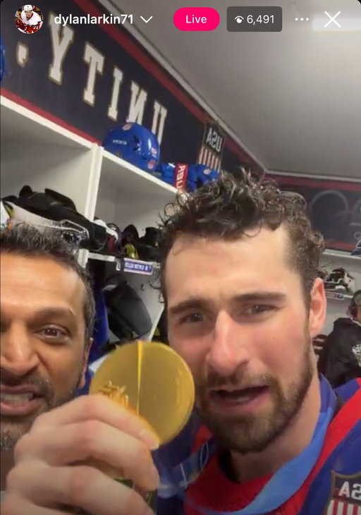 The boys are partying with Kash Patel rn on Dylan Larkin's IG live 