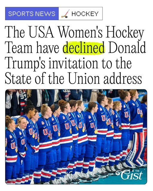 The OLYMPIC GOLD MEDAL-WINNING U.S. women's hockey team have declined Trump's invitation to the White House 

The news comes after Donald Trump told the men's team that he "has to" invite the women's team or risk impeachment 