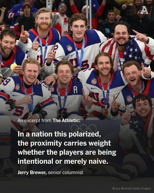 It’s nice to be feted as a winner, as the U.S. men's Olympic hockey team has been.

But who’s celebrating you – and why they’re doing it – matters more.

Athletes would be wise to recognize that, in this climate, celebration is easily repurposed into political capital. 