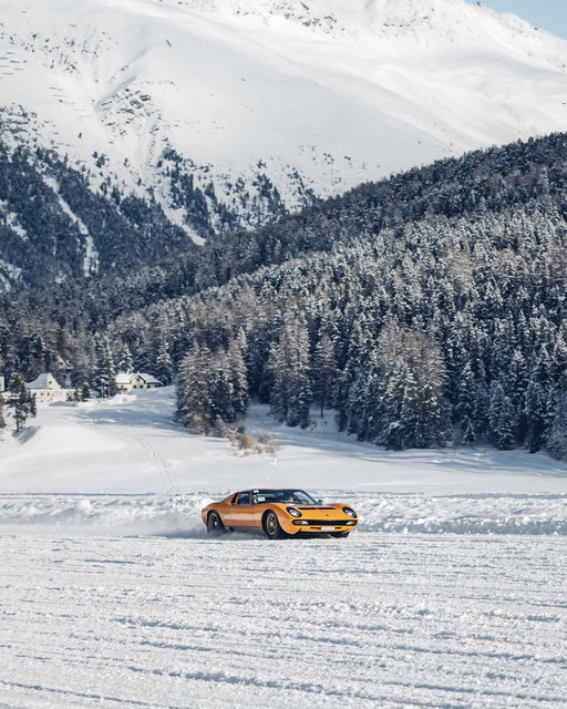 Timeless beauty, unmatched status even on the snow. Simply Lamborghini Miura SV. 