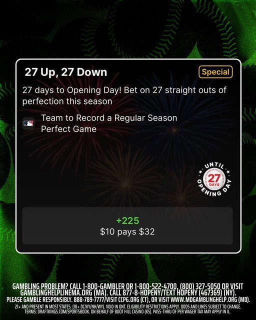 27 days until Opening Day! ⚾️

Will a team go 27 Up, 27 Down and record a perfect game this regular season? 🤔 