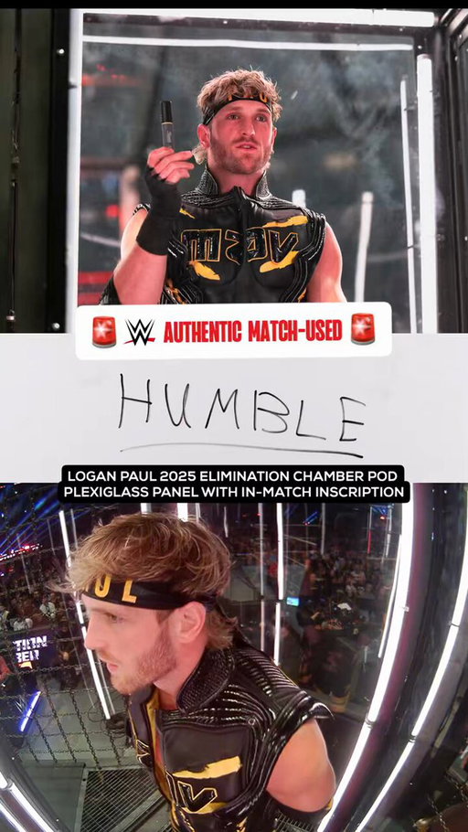Your chance to bid on a piece of #WWEChamber history 👀 

This @LoganPaul “Humble” match-used panel from last year’s @WWE #EliminationChamber is now live for bidding on @Fanatics &amp; @WWEShop through Monday, 3/2‼️ 

Bid now! >> https://t.co/gsB3Zu4ytW 