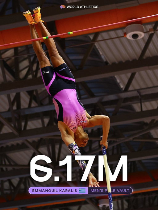 MANOOLLOOOOOOO🔥

@FlyManoloFly becomes the 2nd best pole vaulter of all time after soaring to 6.17m at the Greek Indoor Championships 💥

That’s a world lead and a massive 9cm improvement on his personal best 😮‍💨 