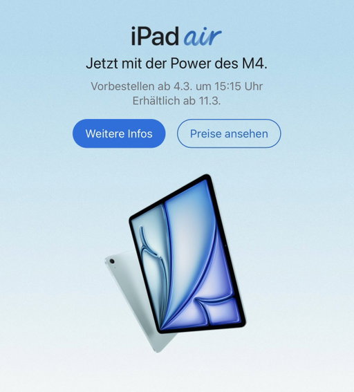 Und da ist schon mal Apples iPad Air M4 Update: 