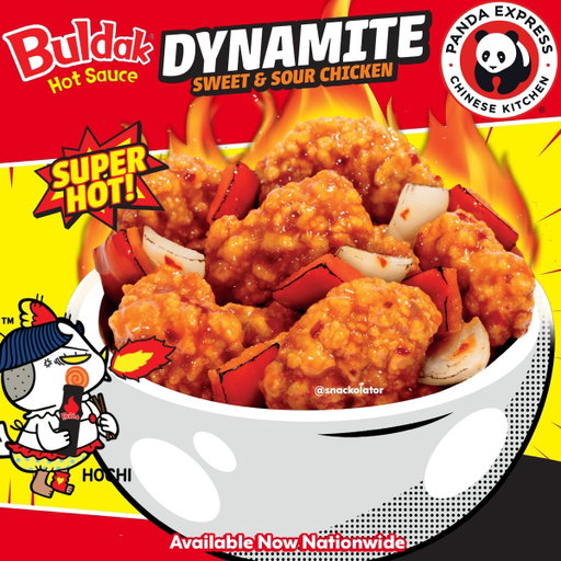 Panda Express has a new BULDAK Dynamite Sweet &amp; Sour Chicken that is their *spiciest item ever!*

It has "crispy marinated chicken coated in a puffed rice batter, wok-tossed with red bell peppers, onions, and a custom-formulated Buldak sauce."

You trying this from @PandaExpress? 