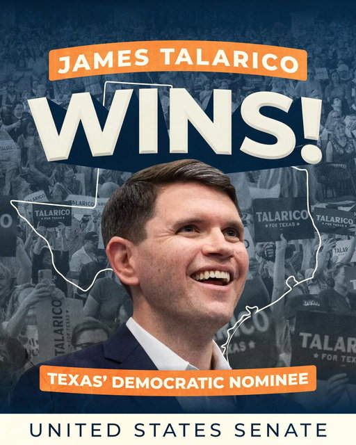 It’s official: James Talarico is the Democratic nominee for U.S. Senate in Texas.

James has the energy, vision, and next-generation leadership voters are craving. We saw it tonight, and we’ll see it again come November. Let’s do this. 
