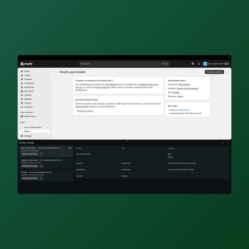 Shopify CLI 3.91 just made dev testing a lot cleaner! 💻

The Dev Console now shows all active dev previews and their extensions directly in the admin, no more switching between tools to track what's running.

What's new:

✅ See all active dev previews and extensions in one place
✅ View who created each preview and when it was last updated
✅ Access preview links for your app and extensions
✅ Open QR codes for mobile testing directly from the console
✅ Clean up unused dev previews without leaving admin
✅ Jump to your app on the Dev Dashboard in one click

Already using Shopify CLI? Run shopify app dev and open the admin to access the Dev Console now.

Faster testing. Cleaner workflows. Everything visible from one place.

Read the full app testing documentation:
https://t.co/L8F8v4j3Xg

Follow @ArchetypeThemes for Shopify development updates.