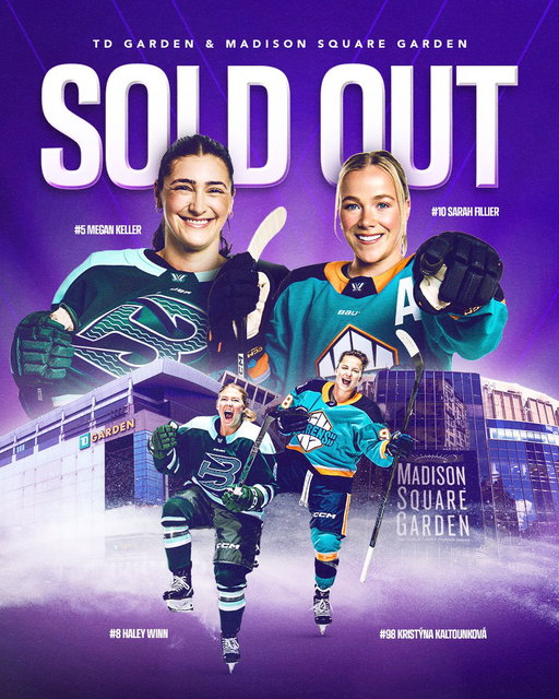 SOLD 👏 OUT 👏 GARDENS 👏

@PWHL_NewYork is ready to set a new U.S. attendance record at a sold-out Madison Square Garden AND @PWHL_Boston will play in front of their largest home crowd in team history at TD Garden!
📰 https://bit.ly/3OI2d5r 