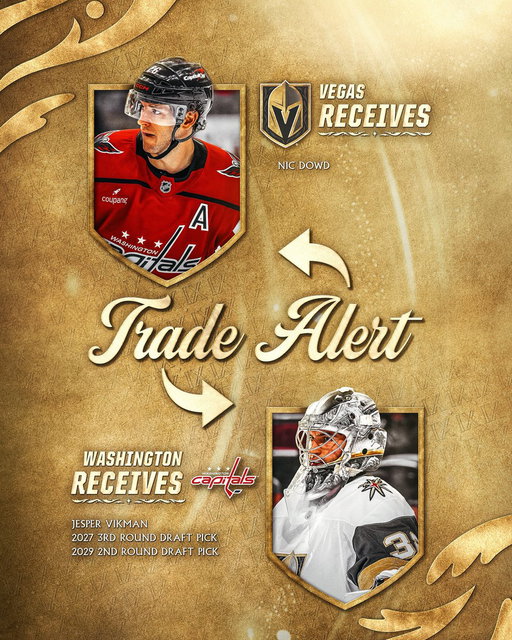 🔄 OFFICIAL: The Golden Knights have acquired forward Nic Dowd from the Washington Capitals in exchange for Jesper Vikman, a 2027 third-round pick, and a 2029 second-round pick. 

More details: https://t.co/polugq6uFq

#VegasBorn 