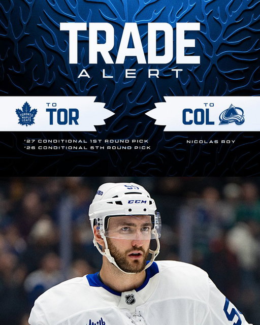 TRADE: We’ve traded forward Nicolas Roy to the Colorado Avalanche

ℹ️ https://t.co/UnPCdVQCQ0 