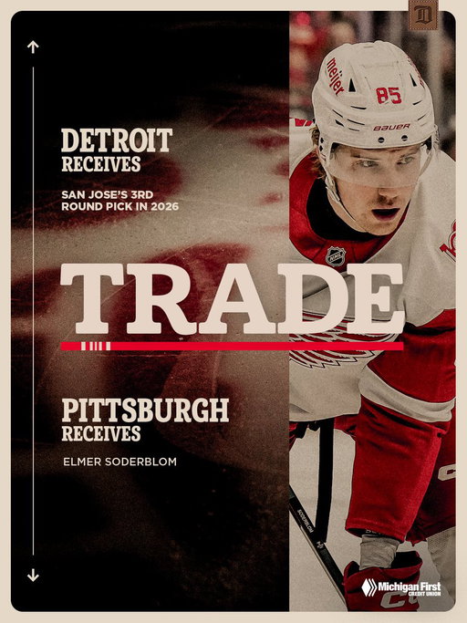 UPDATE: The #RedWings have acquired San Jose’s 2026 3rd round pick from the Pittsburgh Penguins in exchange for Elmer Soderblom. 