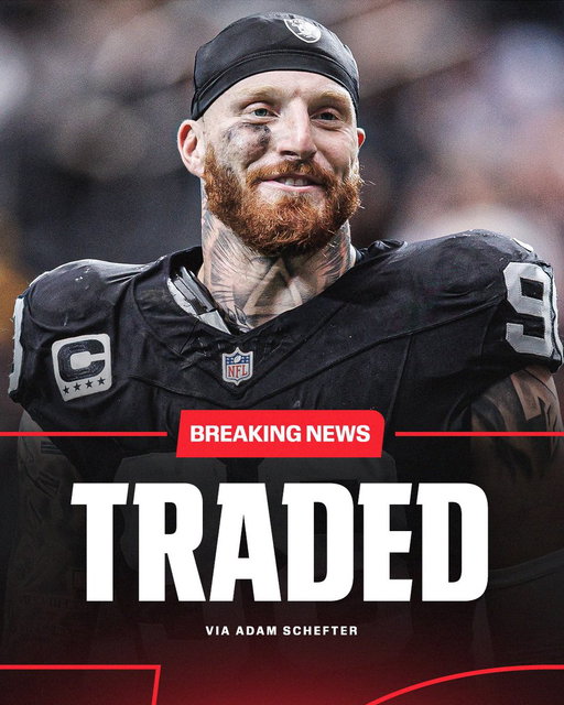 ESPN sources: the Raiders agreed to trade five-time Pro-Bowl DE Maxx Crosby to the Baltimore Ravens in exchange for 2026 and 2027 first-round picks.

The trade cannot be processed until next week, but it is in place. And Crosby is expected to be a Raven with two 1s back to Vegas. 