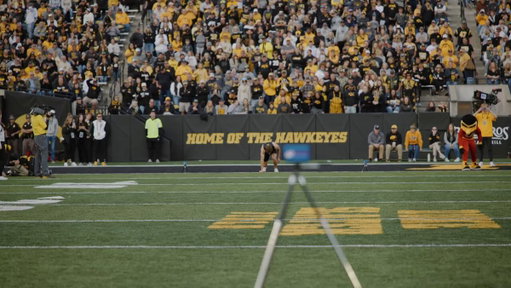 Iowa sprinter Kalen Walker running a 4.15 40-yard dash during halftime. 